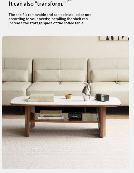 Black Walnut, Oak, Сherry Solid Wood, Solid Rubberwood Rock Plate Coffee Table