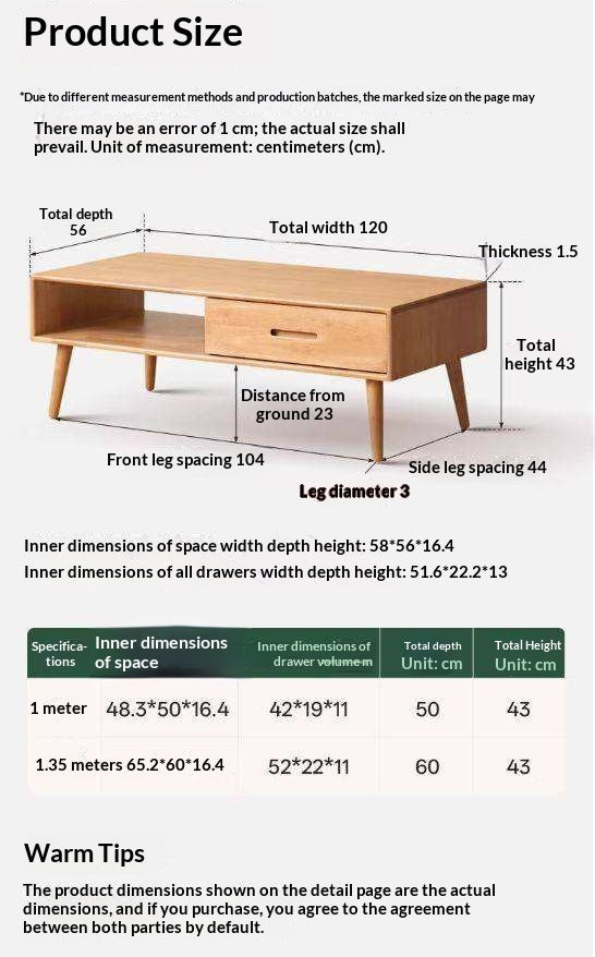 Solid RubberWood Coffee Table with Storage and Modern Aesthetic