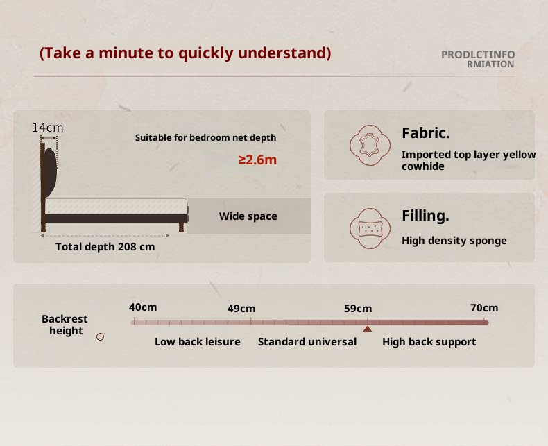 Genuine Leather Soft Headboard Bed