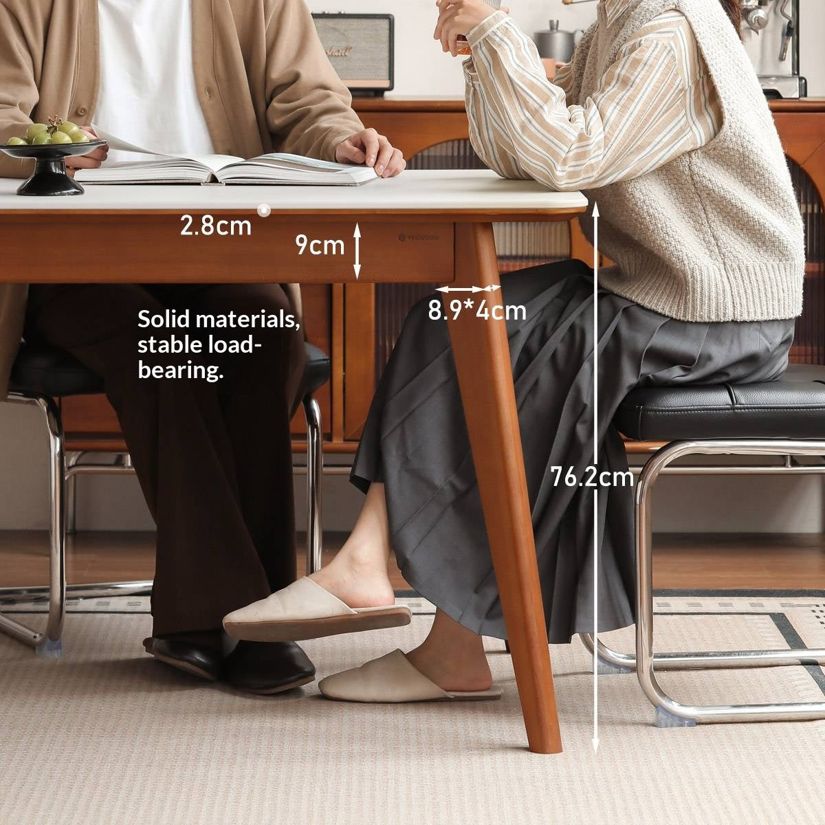 Tulipwood Solid Wood Retro Style Dining Table