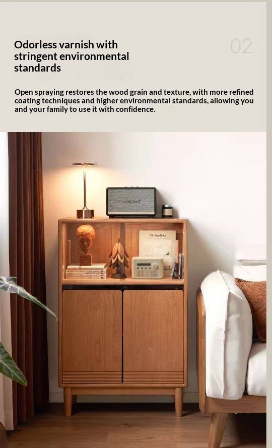 Cherry Solid Wood Wall-Mounted Side Cabinet Modern Minimalist Style