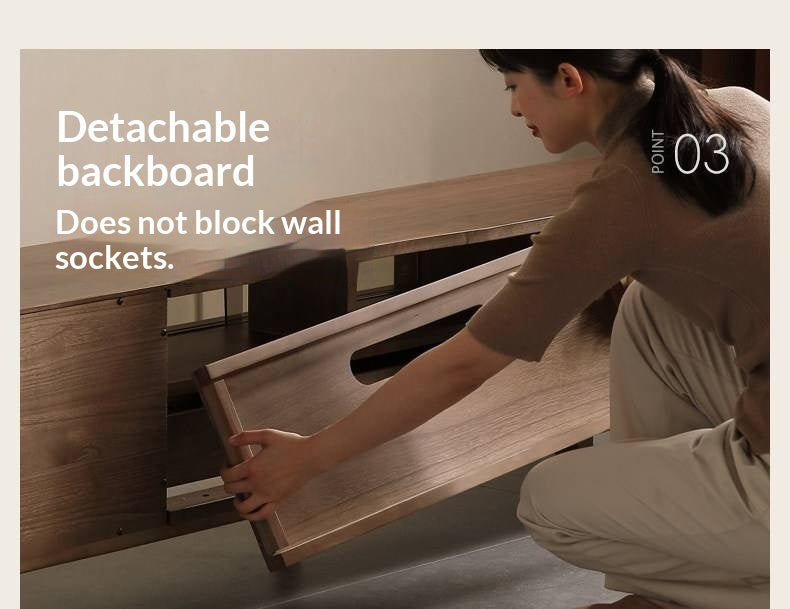 Black Walnut Solid Wood Luxury Style TV Cabinet with Slab Top and Storage