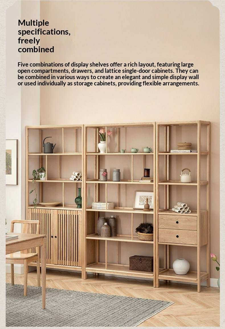 Ash Solid Wood Bookshelf Combined Bookcase Display Cabinet Wall Shelf