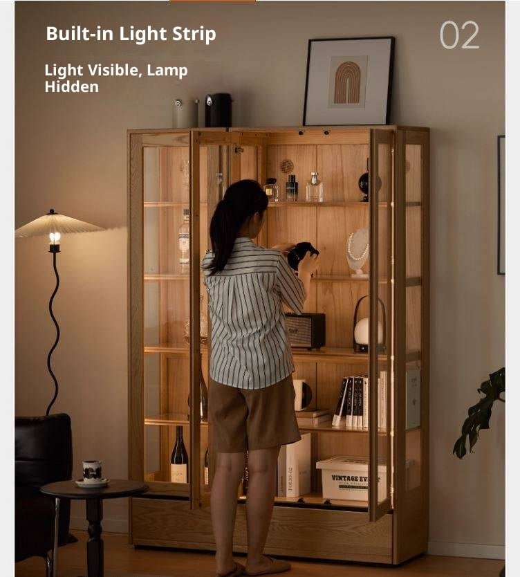 Ash Solid Wood Modern Glass Bookcase