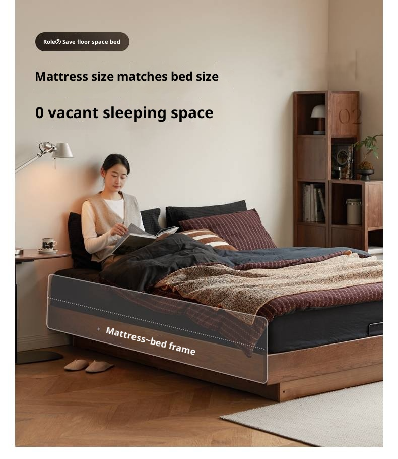 Oak Solid Wood Floating Platform Box Bed, Headboard-Free Bed with Light Modern Minimalist