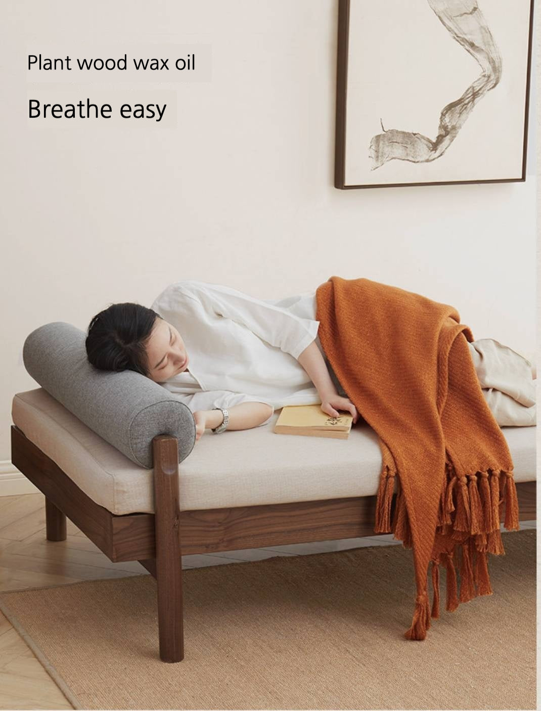 North american black walnut, Ash Solid Wood Single Sleeper Chaise Sofa Bed