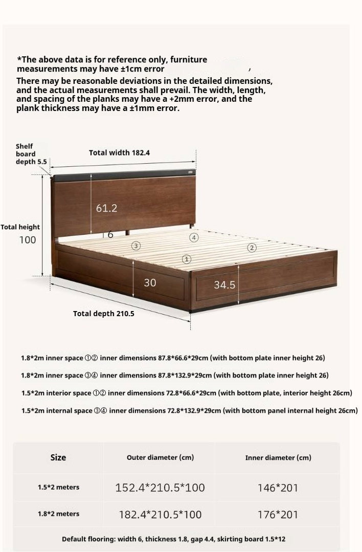 Golden Rosewood Solid Wood Bauhaus Storage Bed with Full Lift-Up Storage Box and Color-Block Headboard