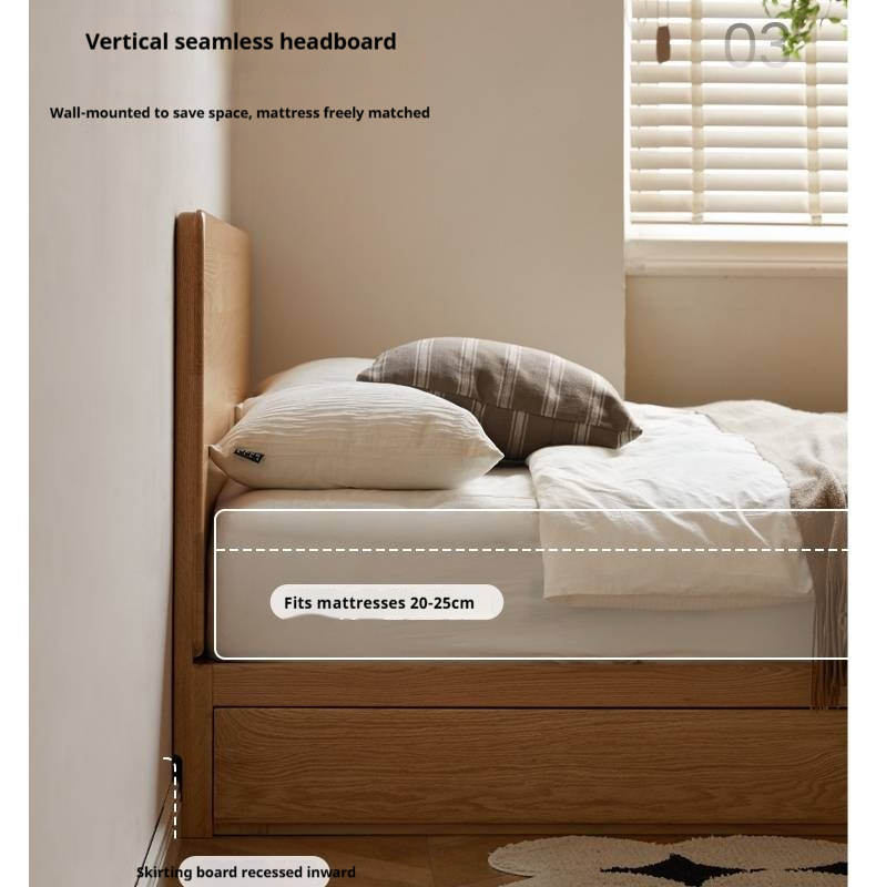 Oak, Ash, Rubberwood Solid Wood Box Bed, Platform Box Bed, Headboard-Free Bed