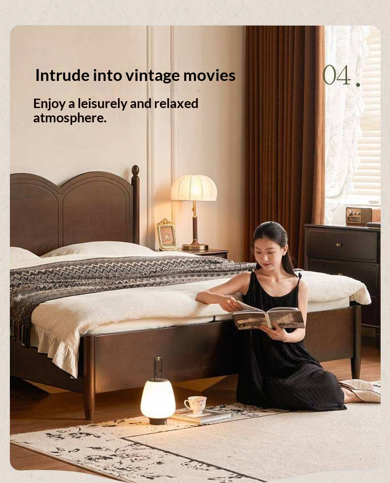 Poplar Solid Wood Bed with French Retro Style and Large Off-the-Floor Box Design