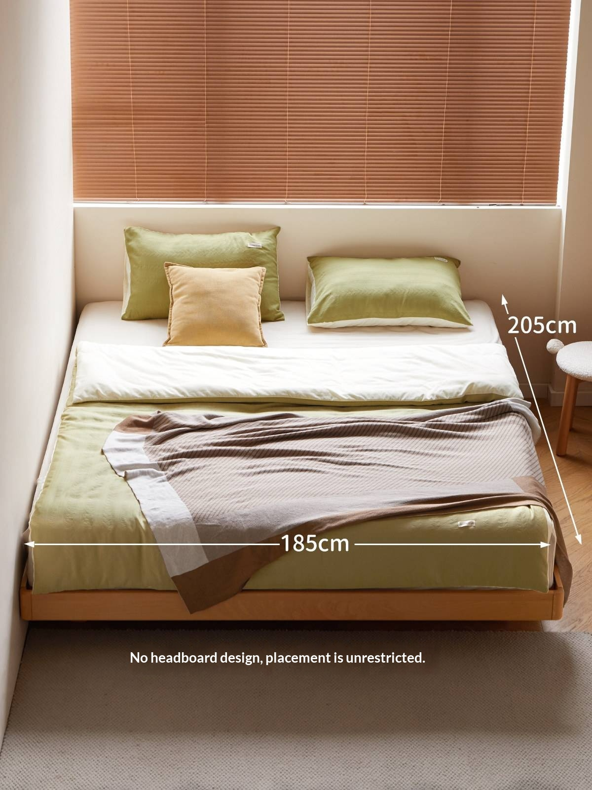 Beech Solid Wood Modern Minimalist Floating Platform Bed — Headboard-Free