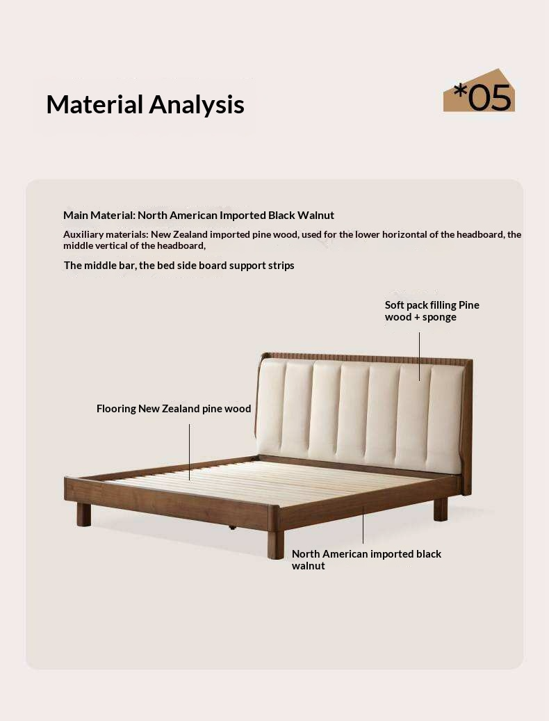 Black Walnut, Golden Sandalwood Solid Wood Genuine Leather Extra Tall Vertical Channel Tufted Platform Bed