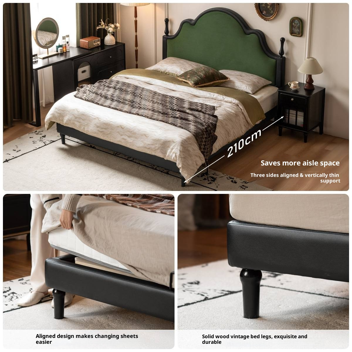 Fabric Soft Velvet Bed French Retro Style