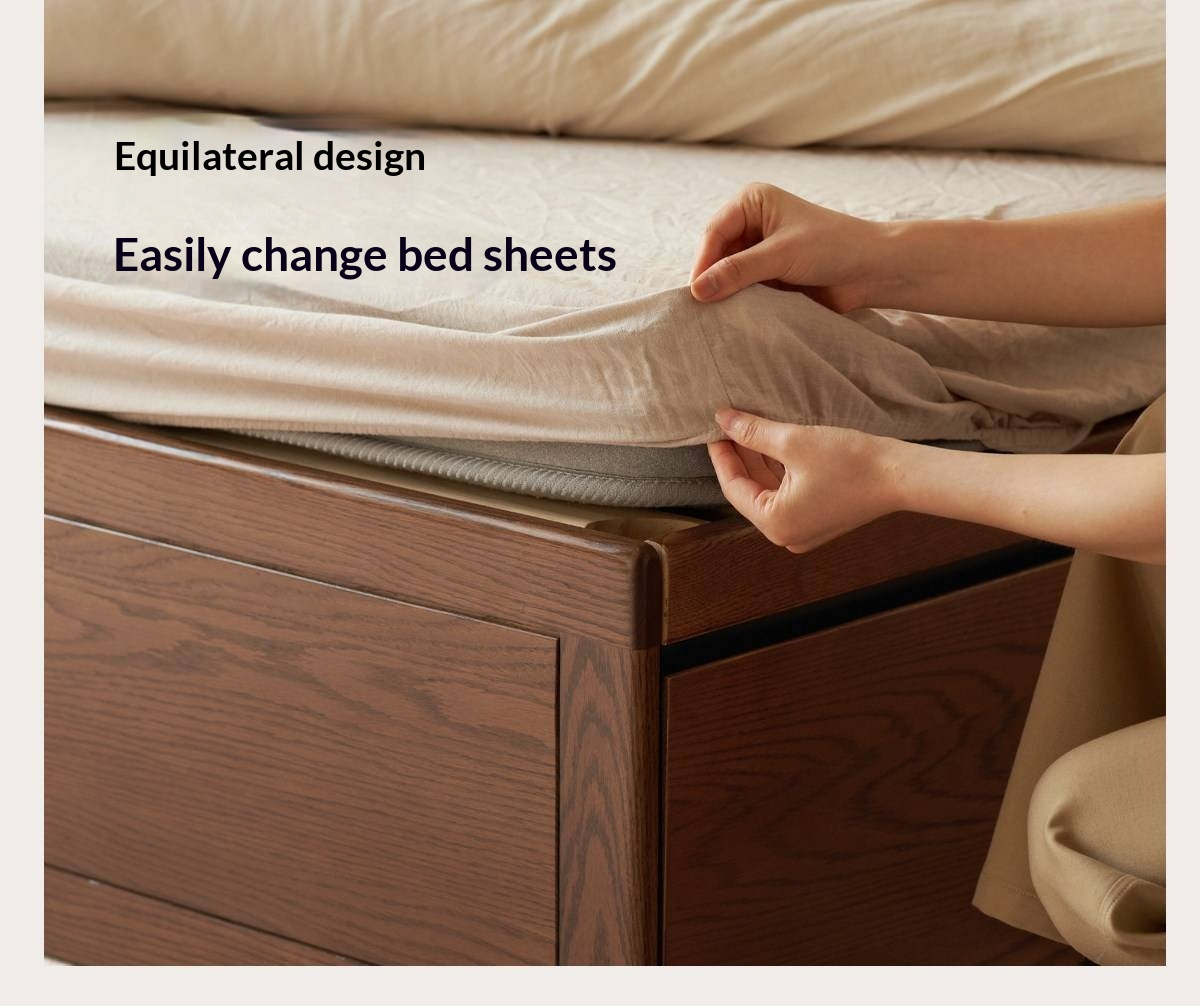 Oak Solid Wood Storage Platform Bed with Drawers, Walnut Color
