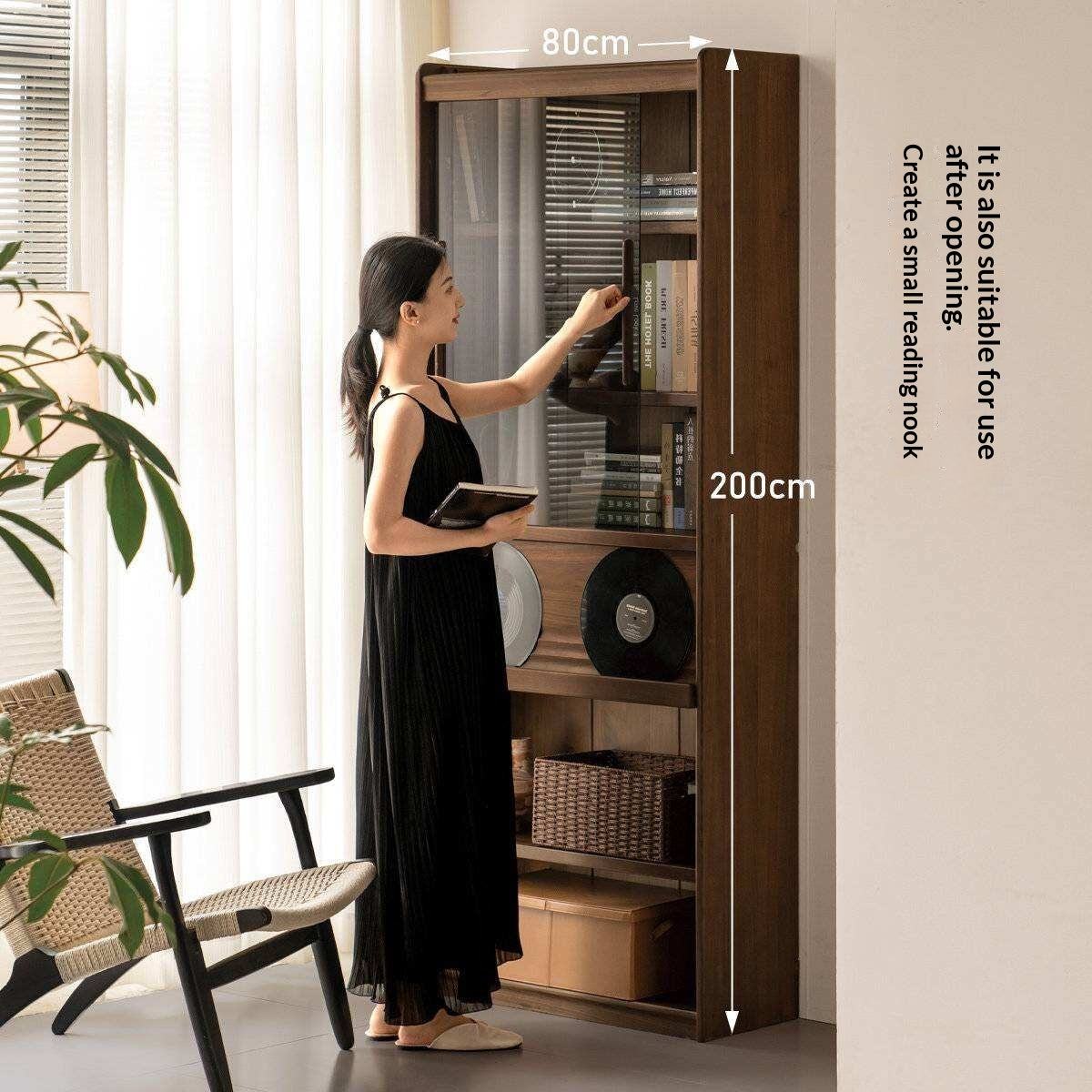Black Walnut Solid Wood Combination Bookcase with Wall Storage and Floor Display