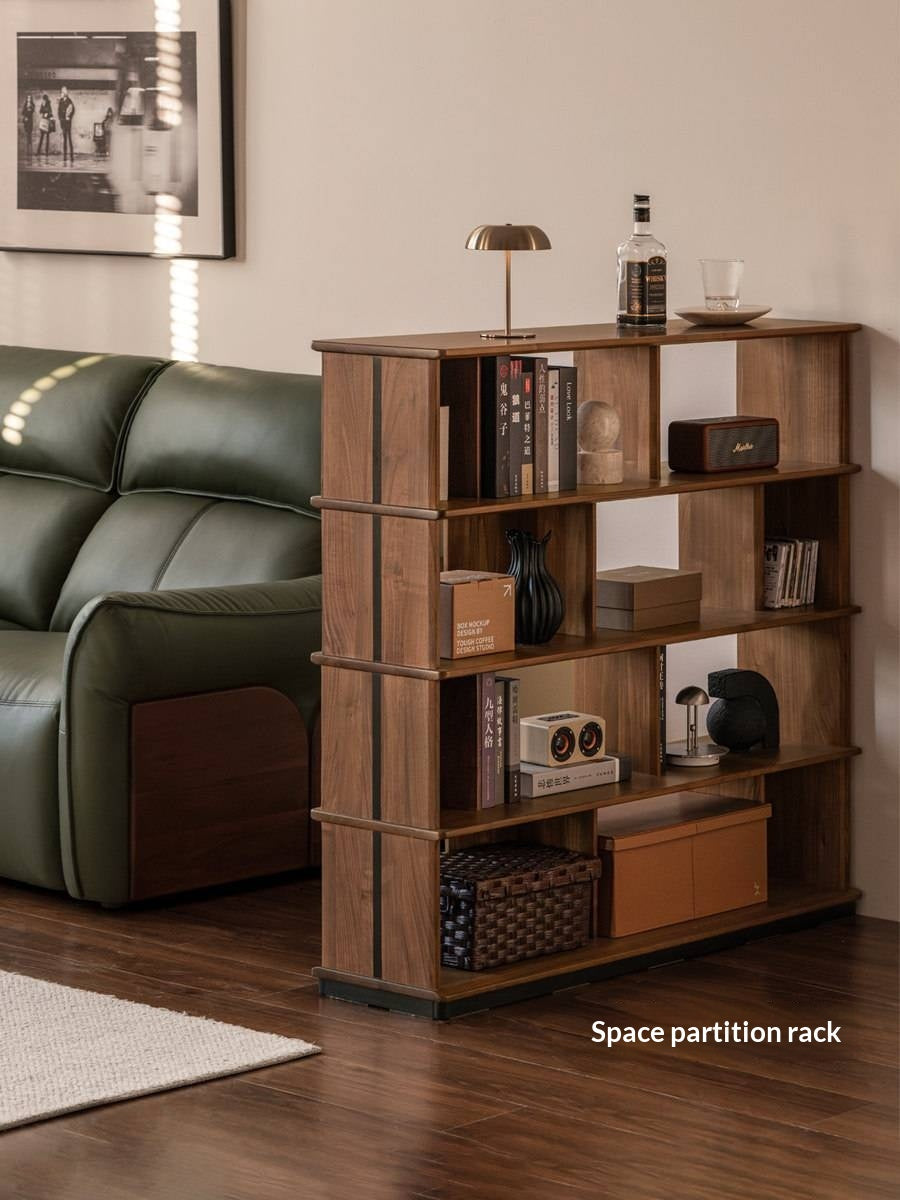 Black Walnut, Sandalwood Solid Wood Bookshelf with Light Luxury Display Shelves