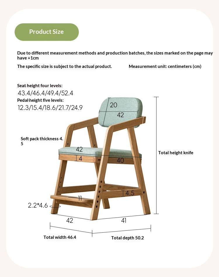 Solid Rubberwood Nordic Style Kids Chair with Adjustable Armrest