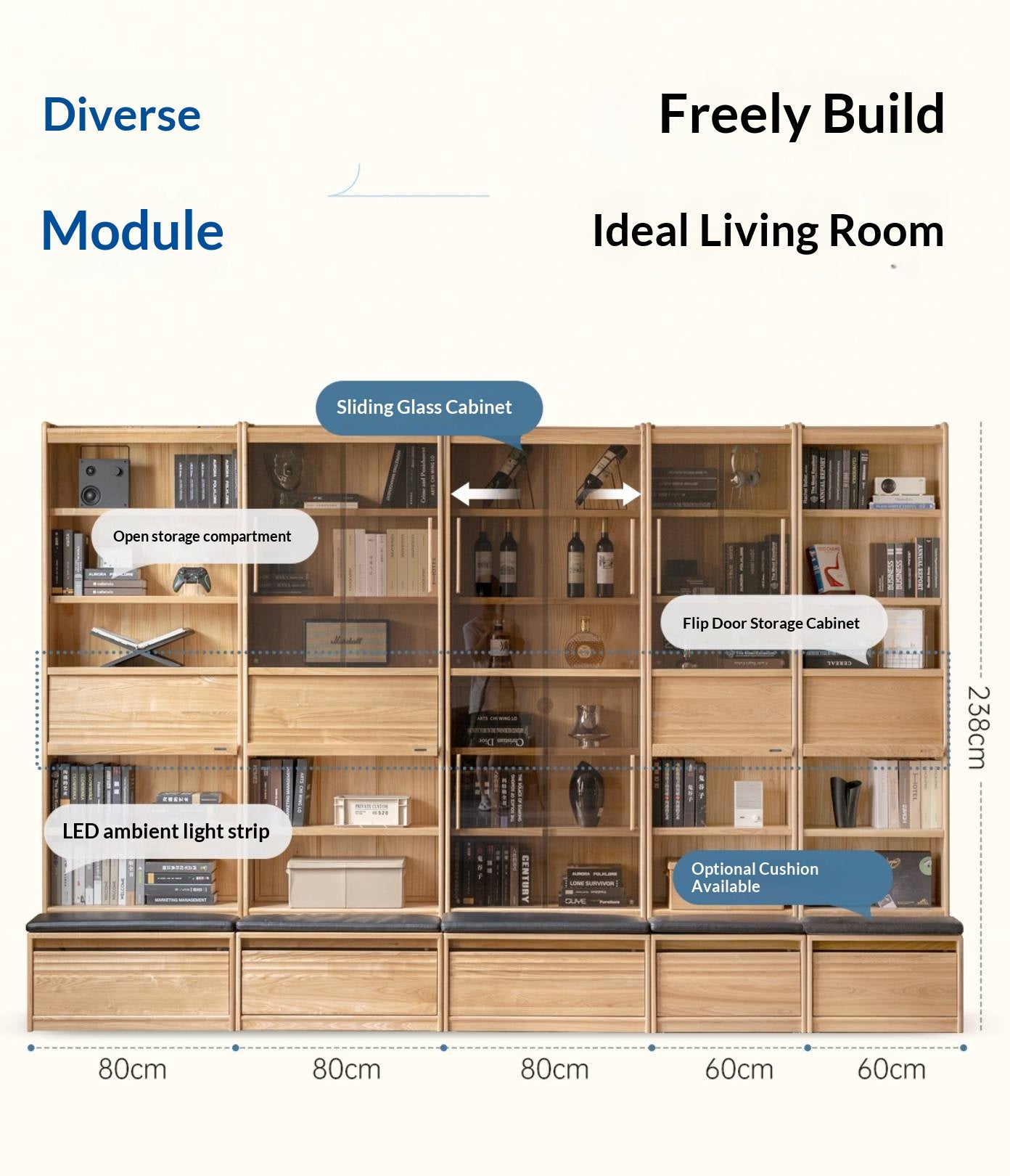 Oak, Ash Solid Wood Bookshelf with Integrated Booth Seating