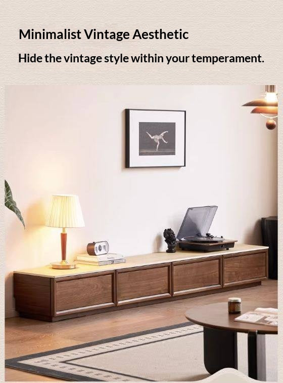 Black Walnut, Oak Solid Wood Floor Standing Antique Slab Design TV Cabinet