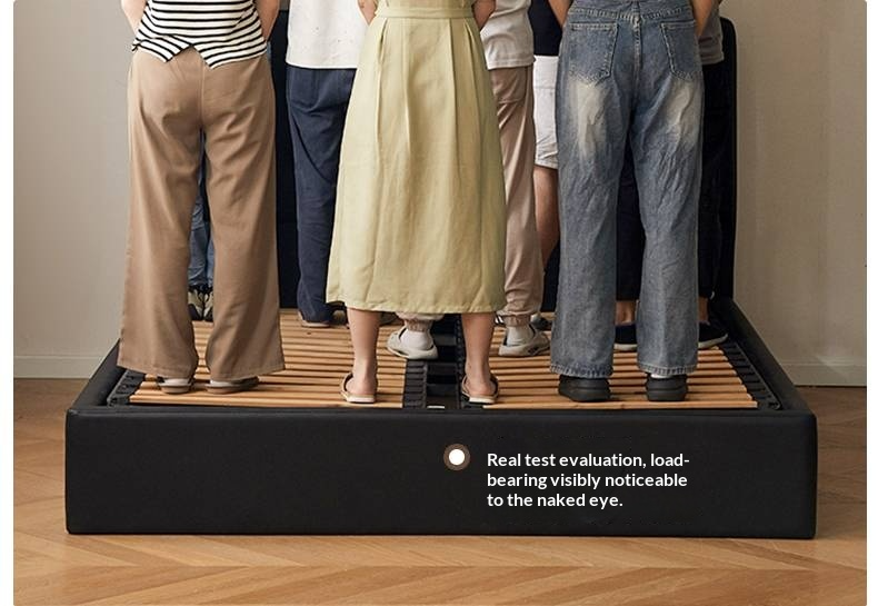 Genuine Leather Retro Box Bed — Black Upholstered, Simple Design