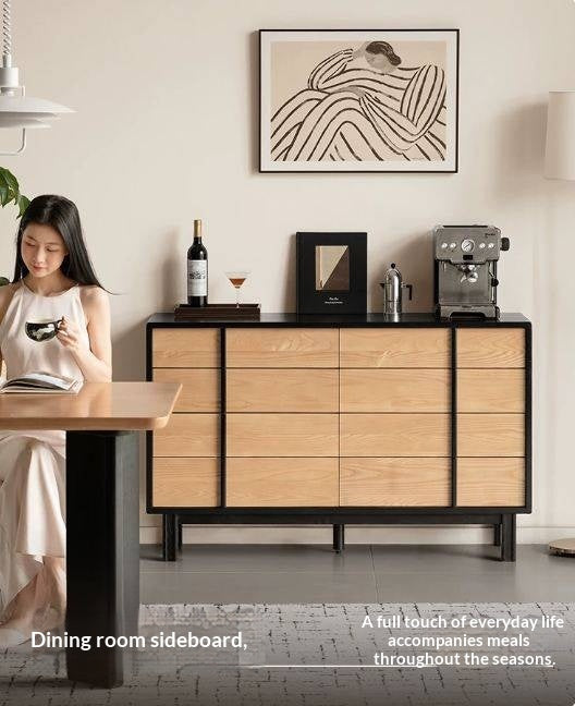 Ash Solid Wood Minimalist Chest of Drawers with Eight Drawers