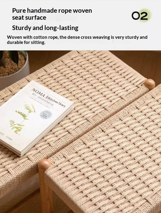 Oak Solid Wood Modern Rope Shoe Bench
