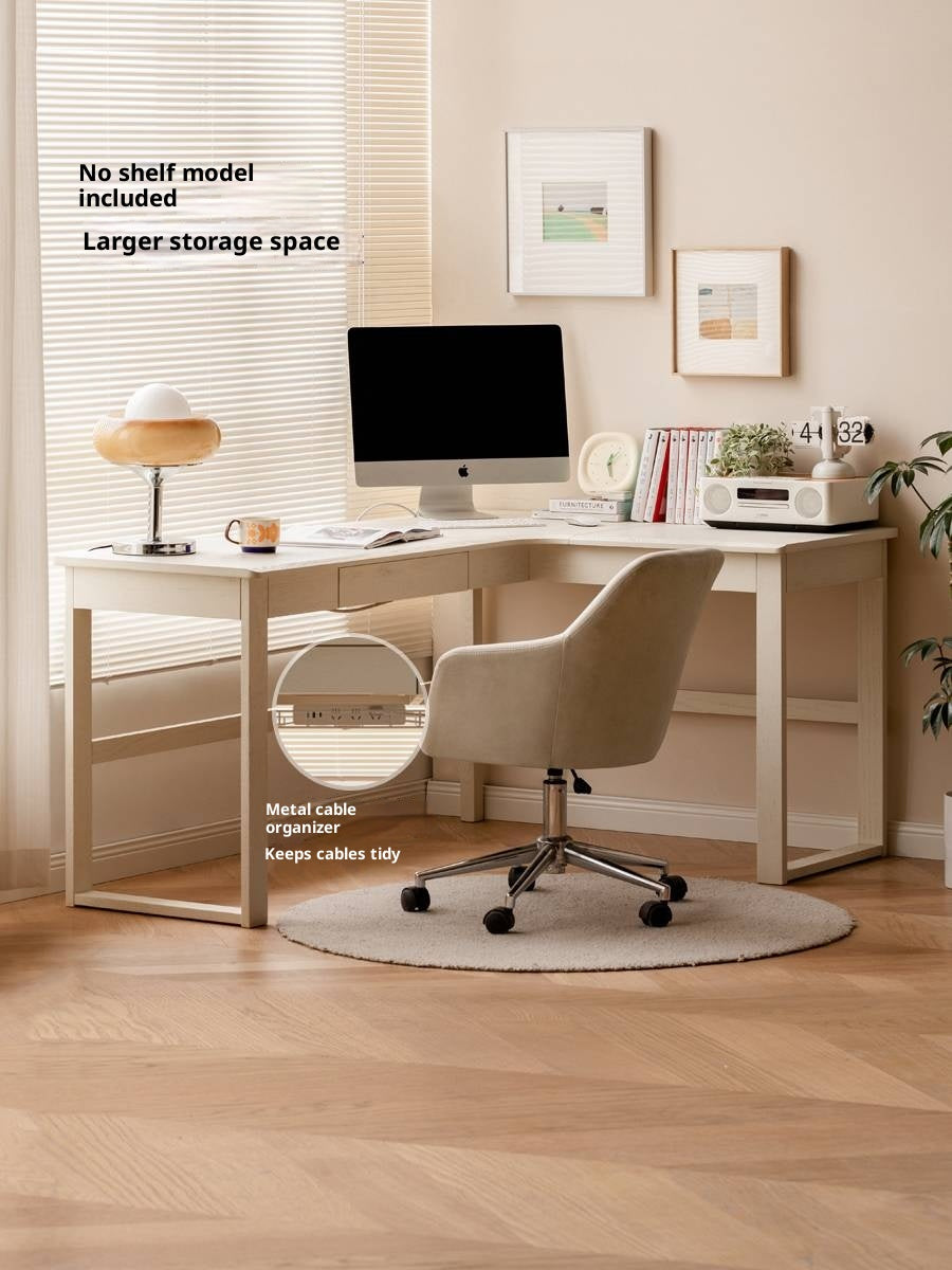 Oak Solid Wood Modern Cream Style Desk and Bookshelf Integrated