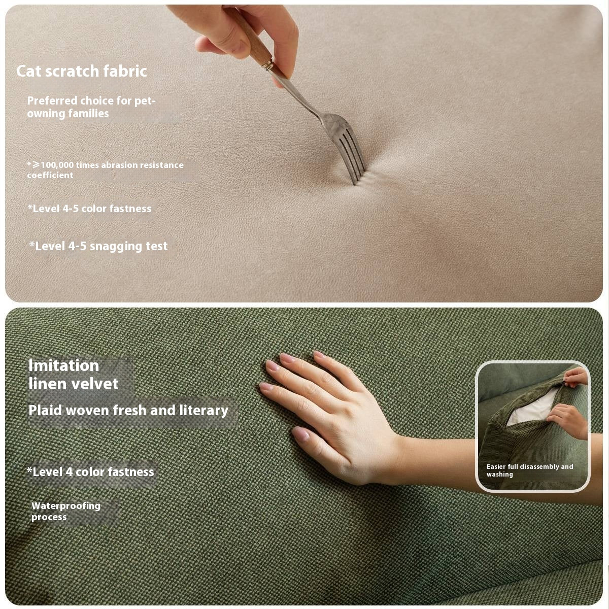 Oak Solid Wood Fabric Sofa, Couch with High Back Cushions, Durable Pet-Friendly Upholstery