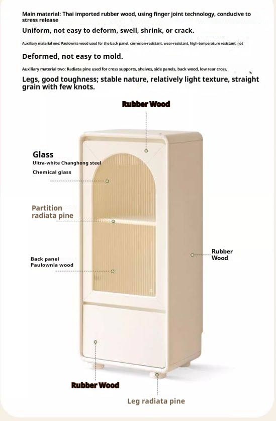 Solid RubberWood White Cream Style Floor Side Cabinet.