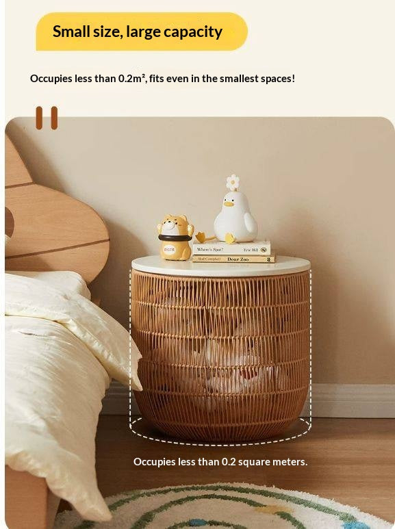 Solid RubberWood Cream Style Kids Nightstand And Toy Storage Basket