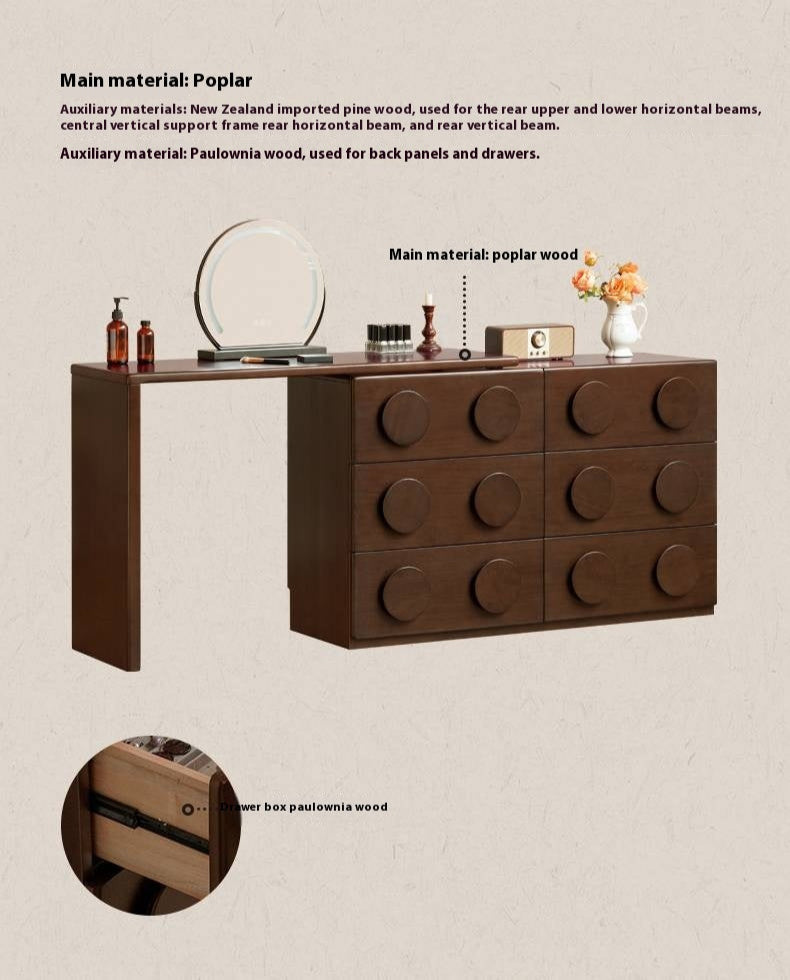 Poplar Solid Wood Retro Medieval Style Rotating Dressing Table