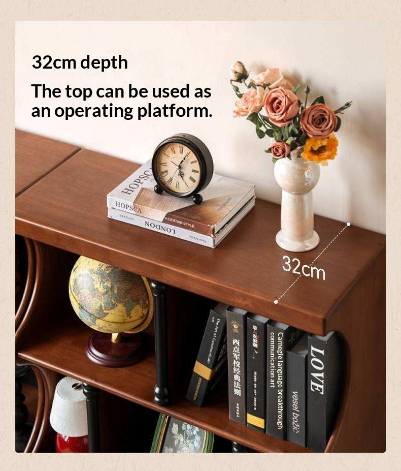 Solid RubberWood French Retro Bookcase with Storage Cabinet