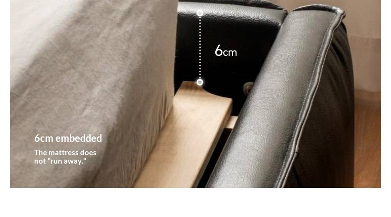 Genuine Leather Upholstered Bed — Black Large Bed, Italian Light Luxury Design