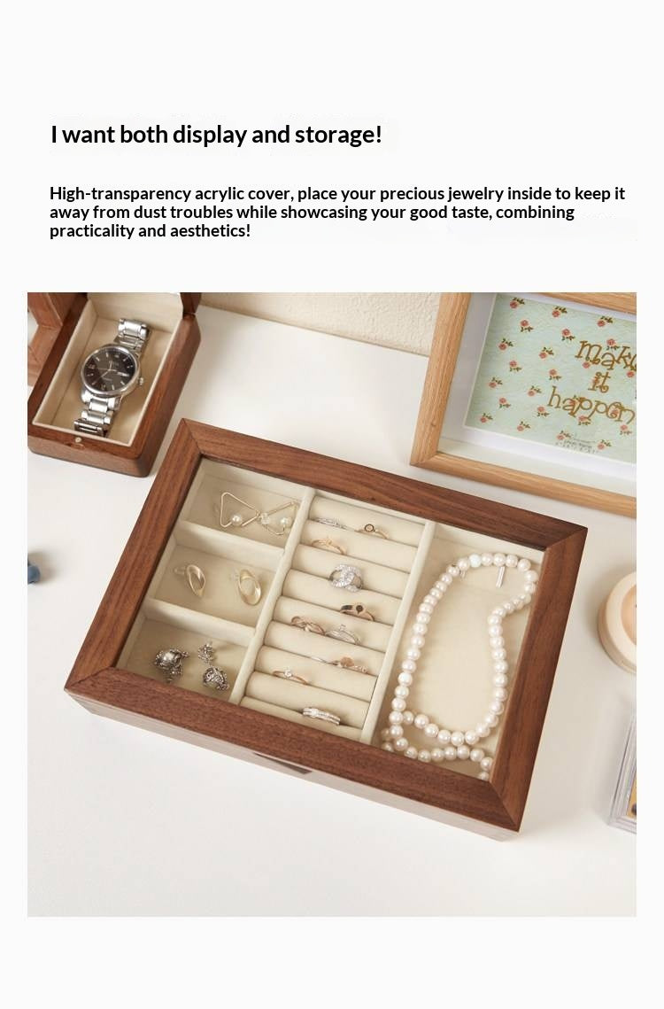 Black Walnut Solid Wood Storage Jewelry Box Transparent Display