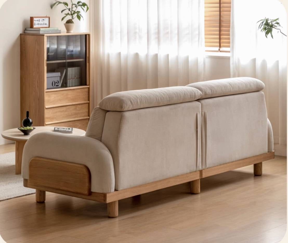 Oak Solid Wood Modern Casual High-Back White Fabric sofa