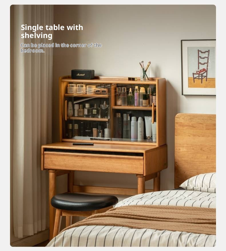 Cherry Solid Wood Retro Skeleton Line Makeup Table