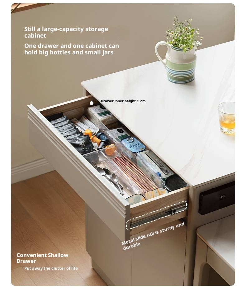 Tulipwood Solid Wood Light Luxury Rock Plate Island Dining Table, Dining Buffet