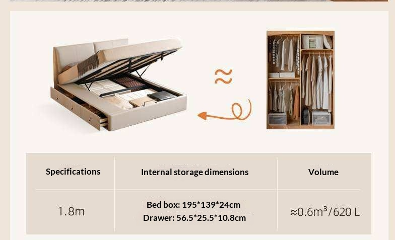 Genuine Leather Upholstered Lift-Up Storage Bed