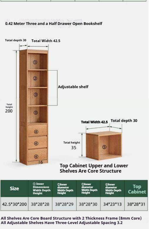 Cherry Solid Wood Bookcase Floor-Standing Free Combination Bookshelf