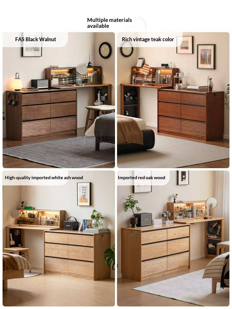 Сherry Solid Wood Retro Corner Vanity Table.