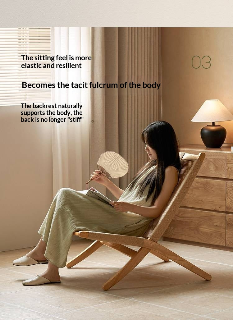 Oak Solid Wood Rope Weave Lounge Chair, Danish Mid Century Scandinavian Accent Chair