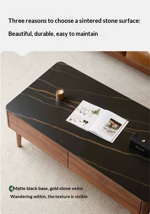 Sandalwood, Black Walnut Solid Wood Rock Plate Coffee Table