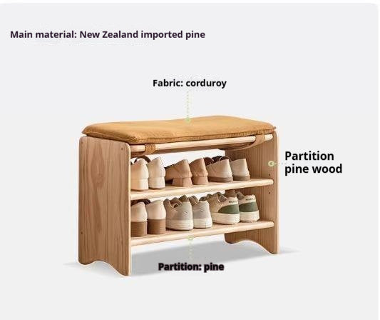 Pine Solid Wood Shoe Bench Multi-layer Log Shoe Rack