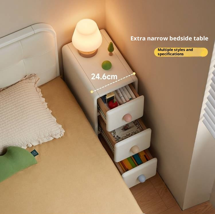 Solid Rubberwood Cream Style Ultra-narrow Children's Nightstand