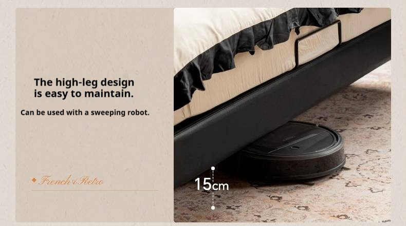 Genuine Leather Elegant Soft Backrest Bed, French Retro