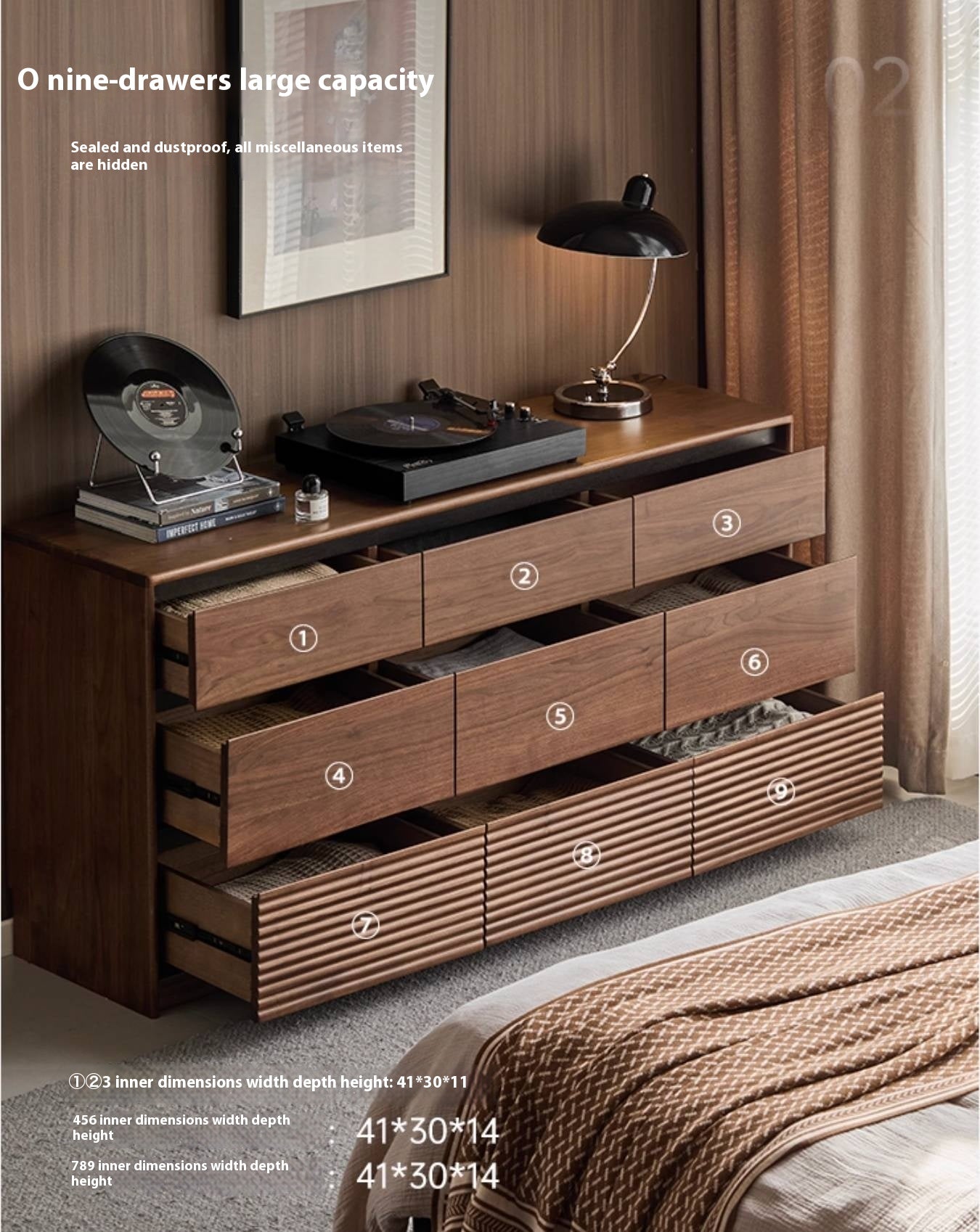 Black Walnut Solid Wood Italian Light Luxury Drawer