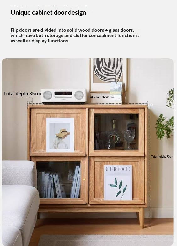 Oak, Сherry, Ash Solid Wood Four-Door Bookcase with Light, Magazine Cabinet.