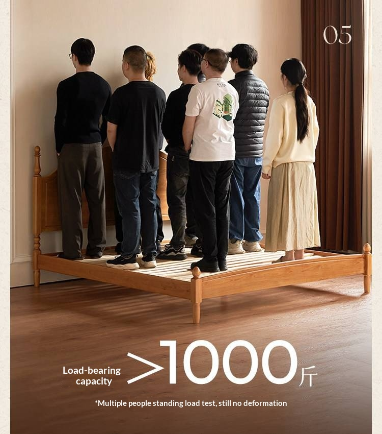 Birch Solid Wood Bed — French Retro Style, Large Slab Design, Mid-Range Style