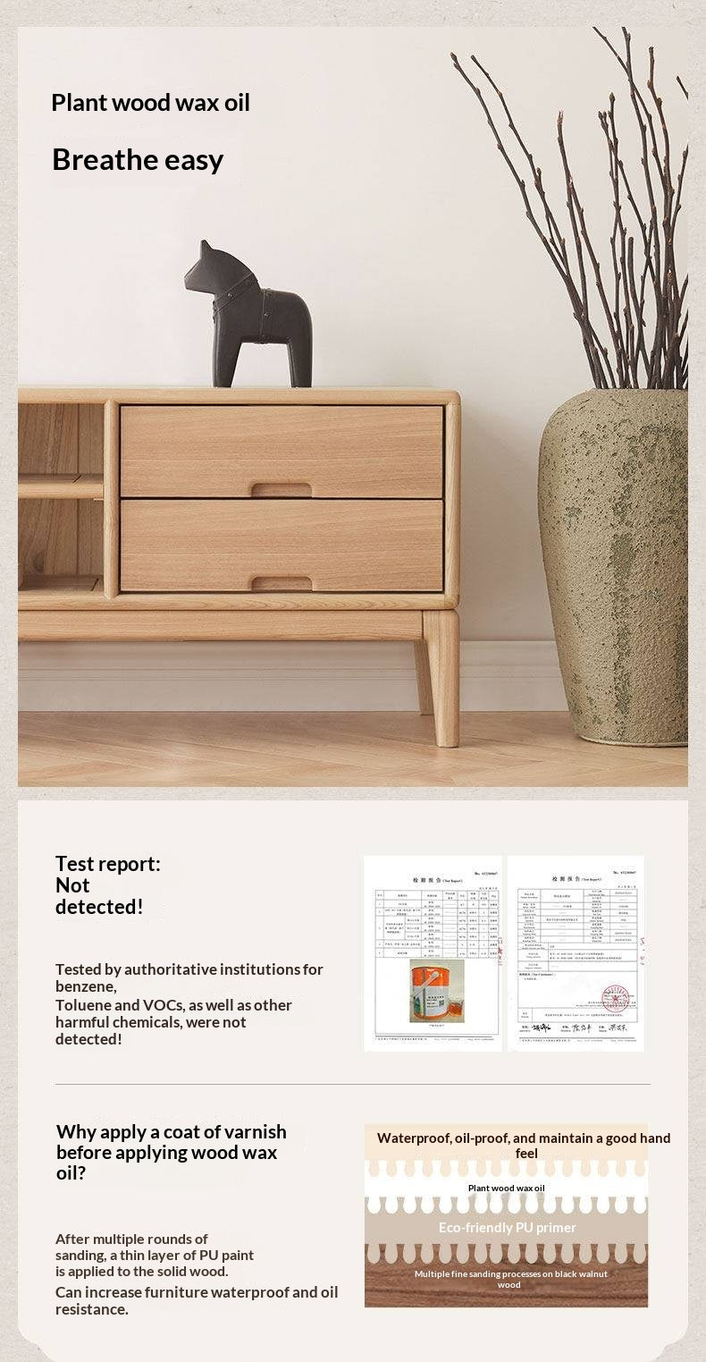 Ash Solid Wood Simple Floor TV Cabinet.