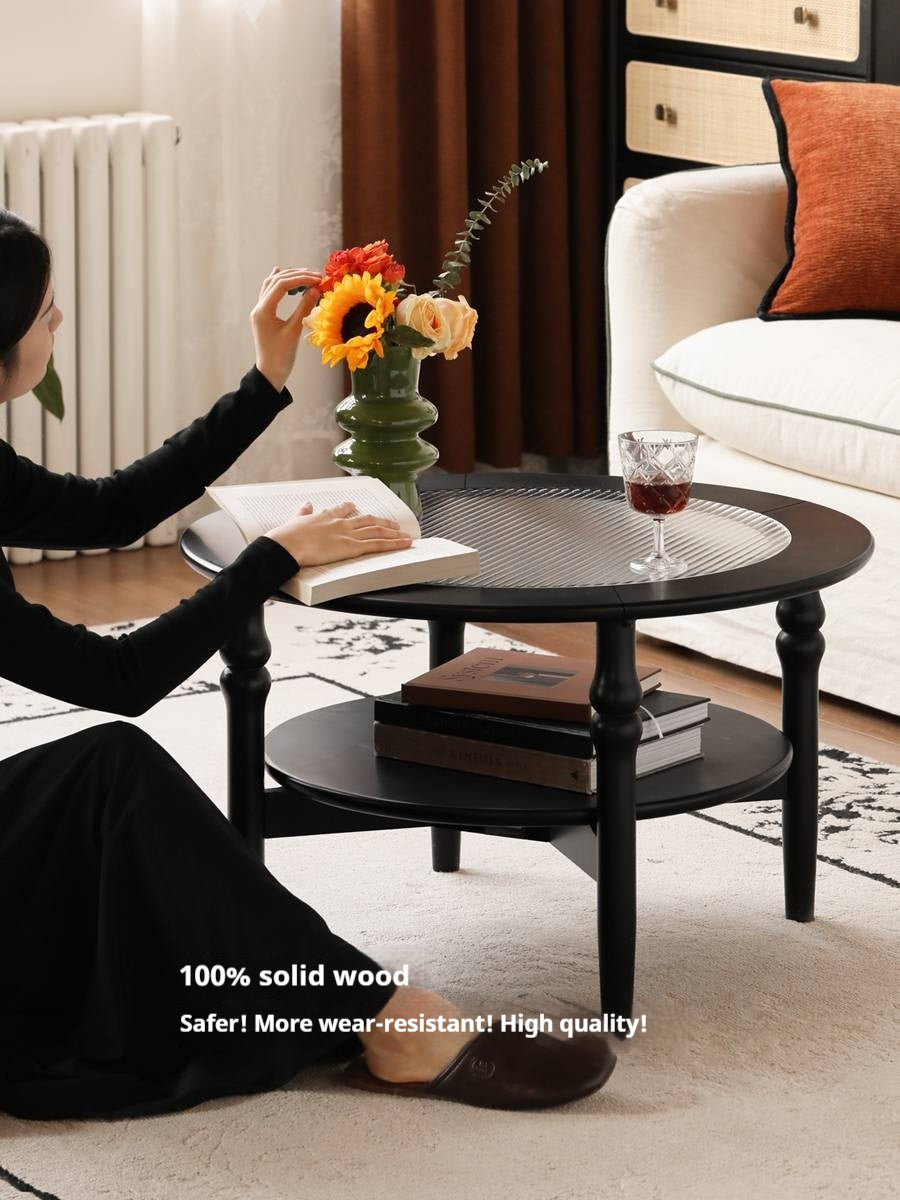 Rubber Solid Wood French Retro Glass Coffee Table.
