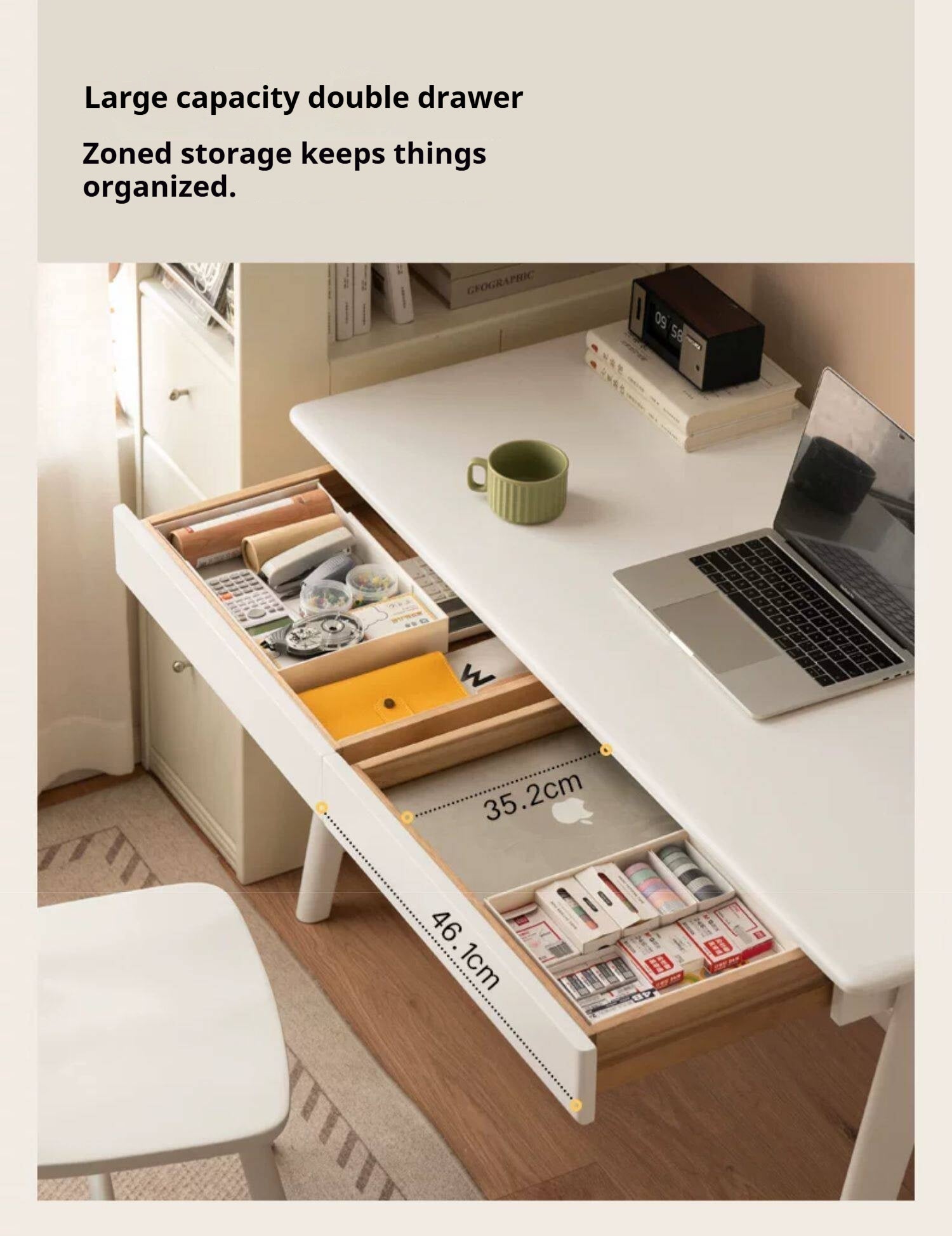Solid Rubberwood Cream Wind Office Desk